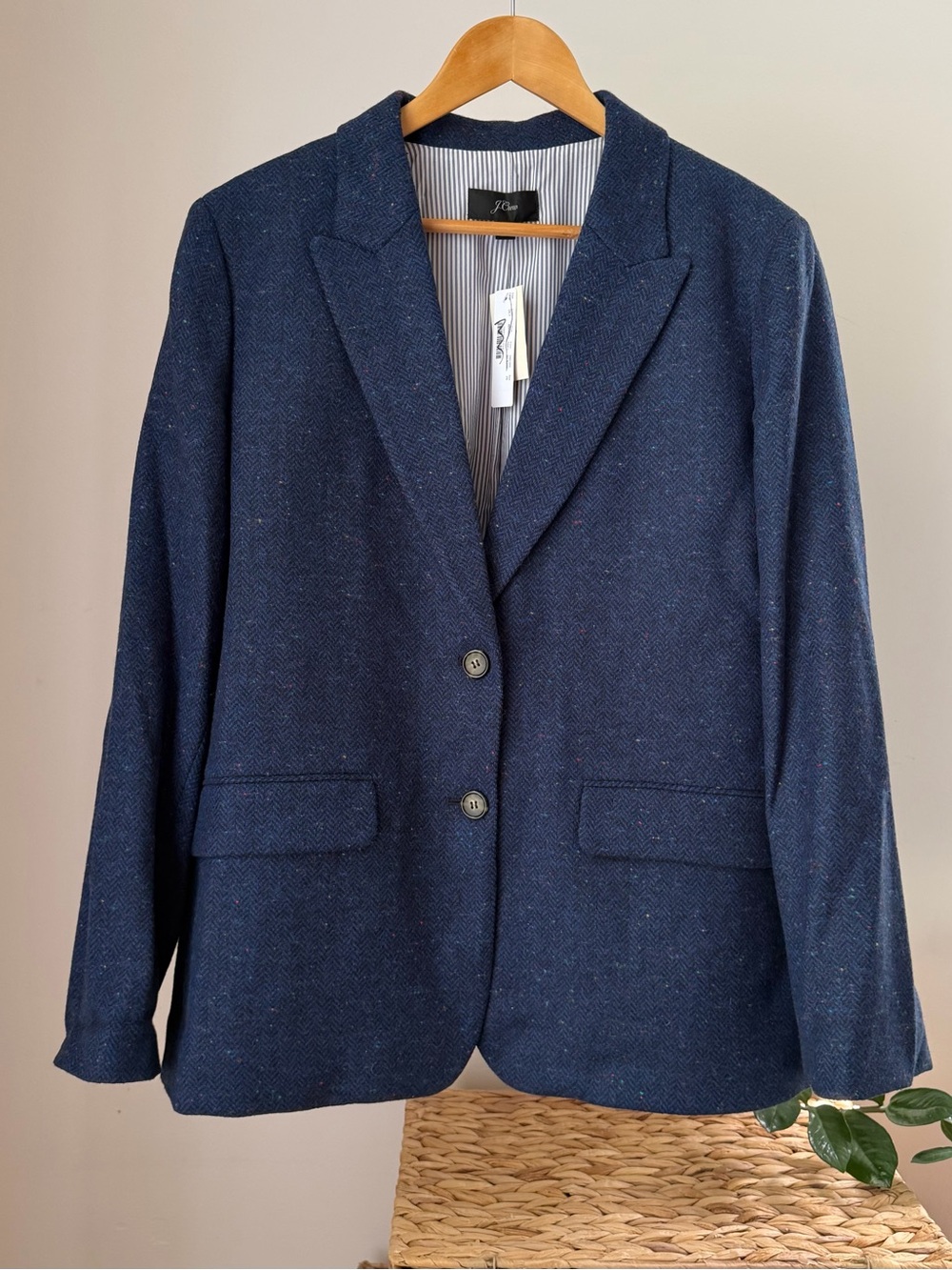 NWT Women's J. CREW Navy Blue Herringbone Wool Sommerset Blazer Jacket Size 20
